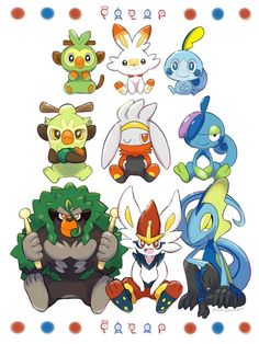 the pokemon characters are all different colors and sizes