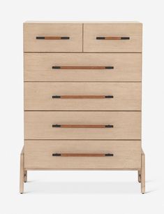 the chest of drawers is made out of wood and has two handles on each side