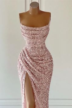 Pink Beaded Sweetheart Mermaid Prom Dress Slit With Appliques | Ballbellas Mermaid Gown Prom, Prom Dresses Long Mermaid, Mermaid Sequin, Sequin Prom Dress, Evening Party Gowns, Prom Dresses Sleeveless, Sequin Evening Dresses, Pink Sparkly, Evening Dress Fashion