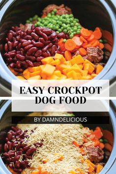 two pictures showing different types of crockpot dog food