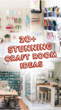 several pictures with the words, 20 stunning craft room ideas