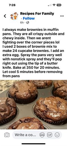 an image of some chocolate muffins in a cupcake tin with the recipe on it