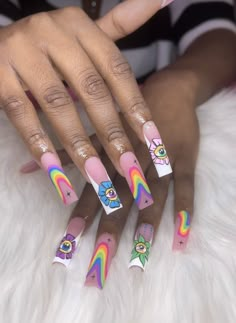 Lsd Nails, Super Cute Nails, Ombre Acrylic Nails, Aesthetic Nails, Colored Acrylic Nails, Exotic Nails