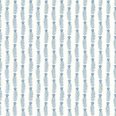 a blue and white striped wallpaper with small leaves on the bottom half of it