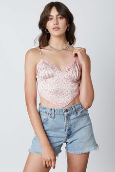 Blush Ditsy Floral Top - Satin Top - Handkerchief Top | Boho Pink Cheap Forever 21 Floral Print Crop Top, Chic Pink Cropped Top, Flirty Spring Camisole Crop Top, Feminine Spring Crop Top, Trendy Pink Cropped Top, Trendy Pink Cropped Crop Top, Fitted Pink Floral Print Crop Top, Fitted Pink Crop Top With Floral Print, Flirty Cropped Top For Spring