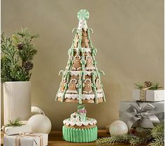 a christmas tree made out of cookies on top of a table