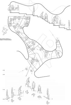 an architectural drawing with people standing around and looking at the floor plan for a building