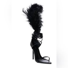 Nwt The Azalea Wang Cleasby Feather Sandal In Black Also Available In Pink Features A Faux Leather Upper, An Open Pointed Toe, A Strappy Silhouette, And Lace Up Design. Complete With An Opulent, Full Feather Detail At The Back, A Cushioned Inner Sole, And A Stiletto Heel. - Open Pointed Toe - Stiletto Heel - 4.75” Heel Height - 38” Lace-Up Cords Elegant Party Sandals In Faux Leather, Chic Sandals With Feathers For Summer, Summer Sandals With Feathers And Open Toe, Chic Summer Sandals With Feathers, Feathered Open Toe Sandals For Summer, Chic Feathered Sandals For Spring, Evening Open Toe Heels With Feathers, Feathered Open Toe Heels For Evening, Evening Open Toe Sandals With Feathers