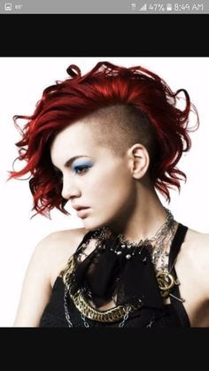 Undercut Red Hair, Red Undercut, Undercut Sidecut, Edgy Undercut, Punk Haircut, Hair Color Unique, Mohawks, Bright Red Hair, Bright Hair Colors