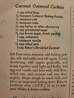 an old recipe for coconut oatmeal cookies