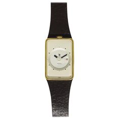 LIP Frigidaire watch design roger Heel Rectangular steel watch with cream background, index sticks, date counter at 3 o'clock. Lip R52 electromechanical movement. Chromed case 40mm. New in stock, never worn. circa 1976 Design by Roger TALLON. 590 euros Cream Background, 3 O Clock, Steel Watch, Watch Collection, O Clock, Watch Design, Vintage Watches, Time Piece, Leather Watch