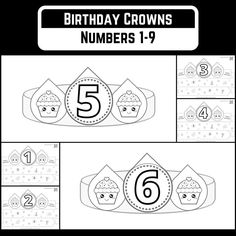 birthday crowns numbers 1 - 9 coloring page