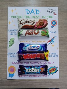 three candy bars are displayed on a table