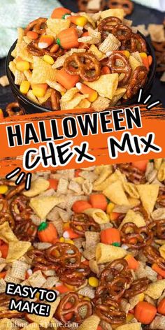 the halloween chex mix is ready to be eaten