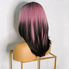 YURI Ombre Pink Fringe Wig Length: Available in 14" Density: 150% Hair Type: Synthetic Heat Resistant Hair Line + Baby Hairs: No Texture: Straight Colour: Ombre 1B to Pink to Black Lace Colour: Natural Base Material: Lace Cap Size: Regular Care: Satin Care Bag Included Black Hair Ombre, Short Ombre, Pink And Black Hair, Pink Ombre Hair, Hair Streaks, Brazilian Human Hair, Pink Ombre, Synthetic Wigs, Ombre Hair