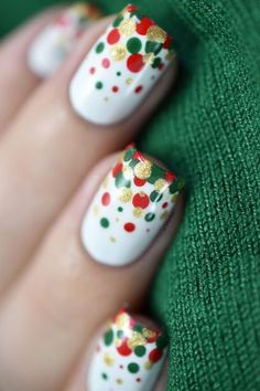 Christmas Confetti, Confetti Nails, Dot Nail Art, Dots Nails, Short Acrylic