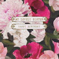 a birthday card with pink and white flowers