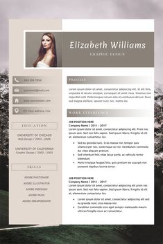 a professional resume is shown in this graphic file, with an image of a woman's face on it