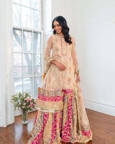 #WomensDaySpecial: 15 Best Women Bridal Designers in USA & Canada Gharara Dresses Pakistani, Enthic Dresses, Gharara Designs Indian, Shadi Aesthetic, Sharara Design, Nikkah Brides, Gharara Dress, Garara Dress, Bridal Gharara