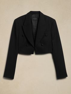 Cara Cropped Tuxedo Jacket | Banana Republic Cropped Evening Outerwear For Fall, Classic Cropped Winter Jacket, Chic Cropped Jacket With Notch Lapel For Fall, Chic Notch Lapel Cropped Jacket For Fall, Tailored Cropped Jacket For Semi-formal Fall Occasions, Classic Cropped Formal Outerwear, Chic Cropped Winter Jacket, Classic Cropped Winter Blazer, Chic Cropped Blazer For Fall