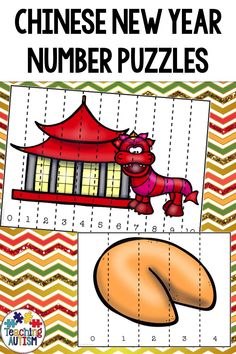 a chinese new year number puzzles game with an image of a pig and a building