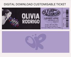 a ticket for an event with the words, digital download customizable ticket's