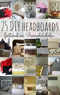 many different types of bedding and pillows with the words 25 diy headboards featured on them