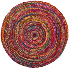 a round rug made out of multicolored yarn