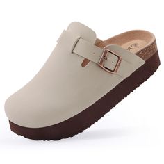 PRICES MAY VARY. KIDMI Platform Clogs: These women's clogs feature a 2-inch thick sole, providing extra height for you to experiment with various outfit ideas. Whether paired with jeans, skirts, or leggings, you can effortlessly achieve the style you desire Super Comfy: The soft cork footbed, along with a deep heel cup and medium arch support, ensures excellent stability and cushioning. Adjust the foot fit with the metal buckle straps for a personalized and comfortable experience throughout the Potato Shoes, Cork Shoes, Slippers With Arch Support, Clogs For Women, Suede Clogs, Clogs Style, Clog Slippers, Suede Slippers, Outdoor Slippers