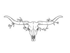 the long horn steer is drawn in black and white