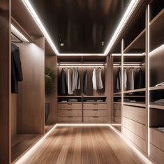 an empty walk in closet with wooden floors