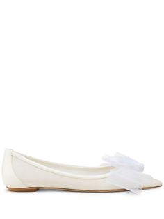 white calf leather mesh panelling bow detailing pointed toe branded leather insole flat sole Ballerina Shoes, Iconic Bags, Demi Fine Jewelry, White Flats, Exclusive Fashion, Shoes White, Fine Earrings, Ballet Flat Shoes, Pump Sandals