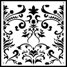 a black and white pattern with swirls on the bottom, in an ornate manner