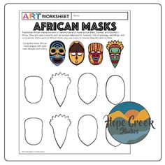 an african mask cut out with the words art worksheet