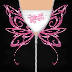 a pink and white fairy wings with the word barbie on it's back side