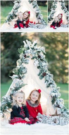 Christmas Photo Outside Ideas, Christmas Set Ups Photography, Teepee Tent Christmas Photoshoot, Teepee Tent Christmas Tree, Diy Christmas Photo Backdrop Outdoor, Winter Wonderland Christmas Photo Shoot, Diy Christmas Mini Photoshoot, Fall Christmas Photoshoot, Winter Photo Props