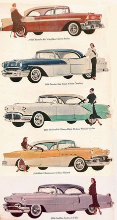 an old car advertisement shows different styles of cars