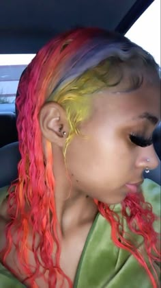 Loc Side Part, Rainbow Hair Black Women, Rainbow Dyed Hair, Pretty Piercings, Baddie Hair, Multicolor Hair, Peekaboo Hair Colors, Hair Stripes, Skunk Hair