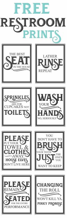 the free bathroom printables are available for use in various bathrooms and on all surfaces