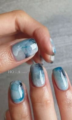 French Manicure Long Nails, Blue Gel Nails, Short Gel Nails, Casual Nails, Gel Nail Design, Blue Nail, Girls Nails, Stick On Nails