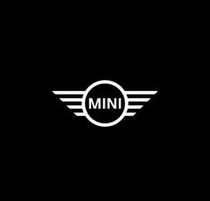 the mini logo is shown in black and white, with an angel wing on it