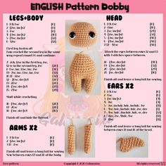 the instructions for how to make a crocheted baby espanholi doll