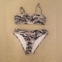 Never Worn Great Condition Gray Swimwear For Vacation And Beach Season, Gray Swimwear For Beach Season Vacation, Fitted Gray Swimwear For Vacation, Gray Swimwear For Pool And Beach Season, Country Bathing Suits, Country Bikinis, Country Swimsuit, Western Swimming Suits 1 Peice, Camo Swimwear