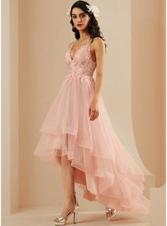 JJ's House Tulle Lace V-Neck Fall Spring Summer Winter Ball-Gown/Princess Back Zip Tiered Prom Sweet & Flow Sexy High Low Pearl Pink Height:5.8ft（176cm） Bust:32in（82cm）Waist:24in（61cm）Hips:35in（89cm） No Asymmetrical Pink Model Name:Katy  Height:5.7ft（173cm）  Bust:40. #JJ's House #Tulle #Lace #VNeck #Fall #Spring #Summer #Winter #BallGownPrincess #BackZip #TieredProm #Sweet&Flow #Sexy #HighLow #PearlPink #No #Asymmetrical #Pink Asymmetrical Prom Dress, Tulle Balls, Princess Prom Dresses, Ball Gowns Princess, V Neck Prom Dresses, Lace Ball Gowns, Tulle Ball Gown, Prom Dresses Online, Lace Straps