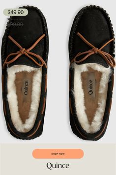 Moccasin Slippers, Shearling Slippers, Boyfriend Cardigan, Moccasins Slippers, Black Camel, Slippers Cozy, Body Temperature, Slipper Shoes, Quince