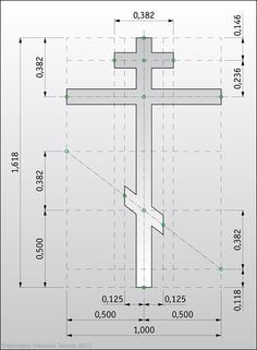 a drawing of a cross with measurements