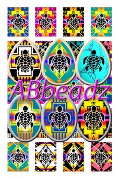 an image of the word abotu in different colors and shapes with turtles on them