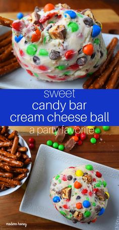 sweet candy bar cream cheese ball recipe with pretzels