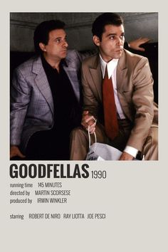 two men sitting next to each other in front of a white poster with the words goodfells on it