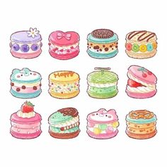 a bunch of different kinds of cakes on a white background with the words hello kitty written in